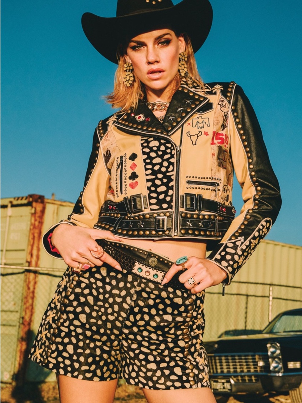 Double D Ranch Black and Gold Leopard-Print Jean Shorts - Picture 2 of 11